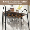 5 rows of stemware holder in rustic brown, supporting up to 15 glasses, ideal for organizing wine collections.