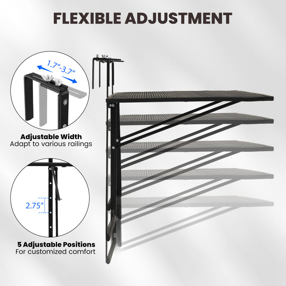 Large metal folding bar table with adjustable height and width, designed for versatile balcony use and maximum.