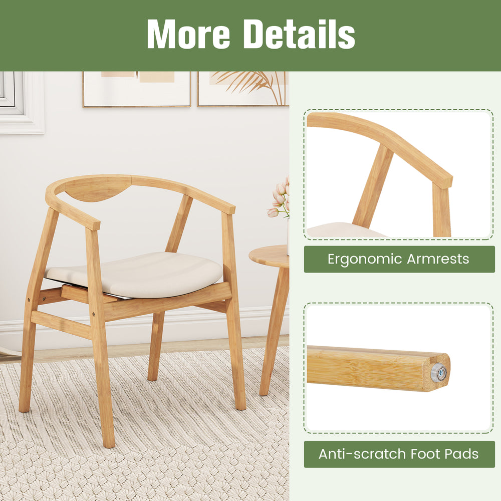 Bamboo accent chair with ergonomic armrests, curved backrest, and anti-scratch foot pads for added comfort and.