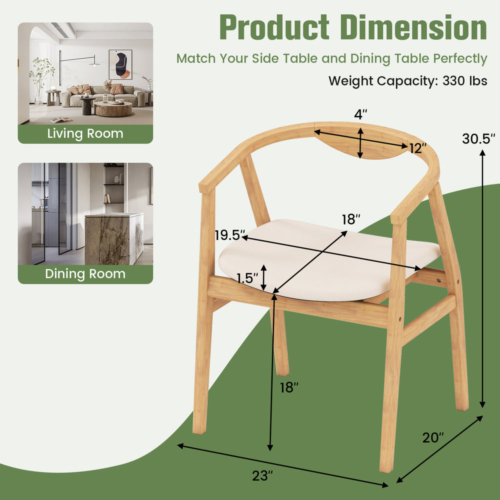 Bamboo accent chair dimensions displayed, showing a curved backrest and armrests, suitable for various home settings.
