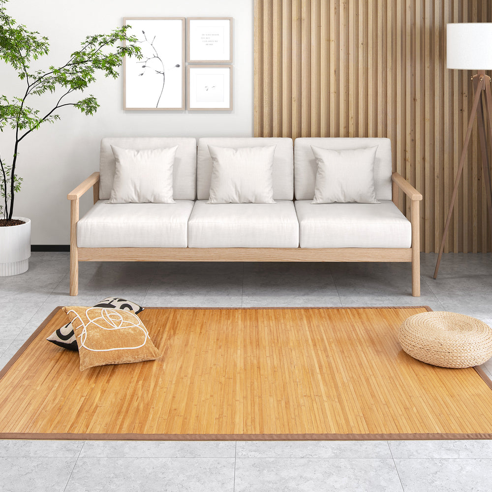 Bamboo floor mat measuring 5 x 8 feet with anti-slip backing, ideal for living room or bedroom use.