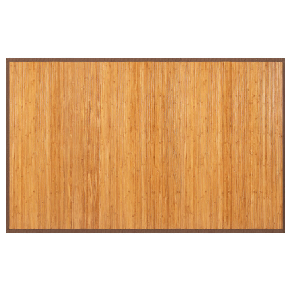 Top view of a 5 x 8 feet bamboo floor mat featuring smooth texture and anti-slip backing, suitable for various spaces.