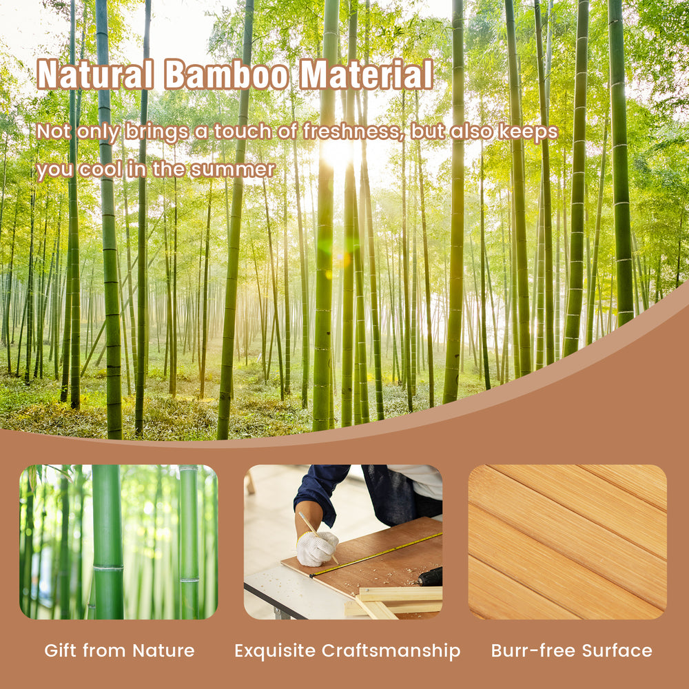Close-up of natural bamboo material used in a 5 x 8 feet floor mat, highlighting its burr-free surface and.