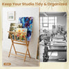 Bamboo art print rack for canvas storage displays artwork neatly with open design and stable X-shaped support legs.