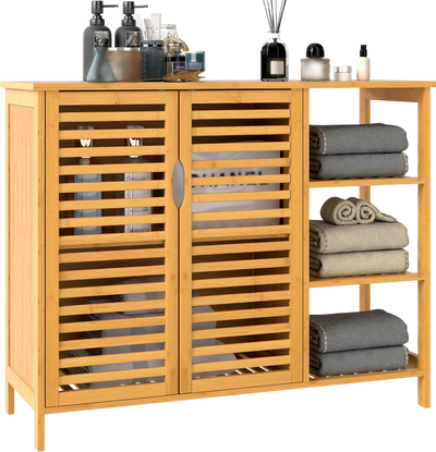 Costway Bamboo Bathroom Storage Cabinet 2-Door Organizer 71218328 New