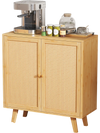 Bamboo buffet storage cabinet with PE rattan doors, featuring a spacious top for kitchen supplies and stylish design.