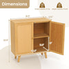 Bamboo buffet storage cabinet with PE rattan doors, featuring dimensions and weight capacities for kitchen organization.