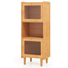 Bamboo storage cabinet with transparent top display and textured acrylic doors, perfect for stylish home organization.