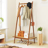 Bamboo Clothes Rack with Hanging Rod Rattan Shelf and Copper Hooks-Brown - Gallery View 1 of 11