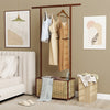 Bamboo Clothes Rack with Rattan Storage Basket and Wheels-Brown - Gallery View 1 of 10