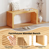 Bamboo dining bench with slatted top, stable triangular structure, ideal for indoor and outdoor use.