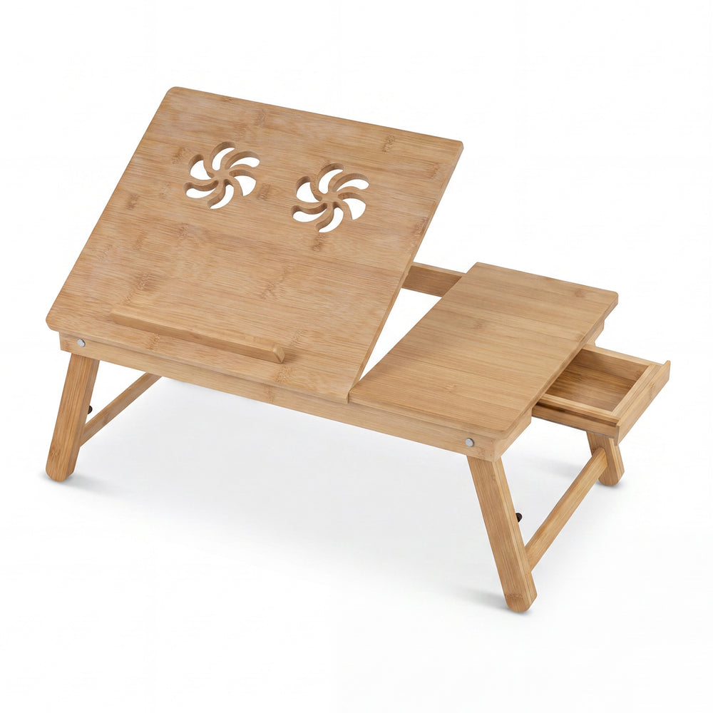 Bamboo Laptop Lap Tray with Adjustable Legs and Tilting Heat-dissipation Top-Natural - Gallery View 1 of 1