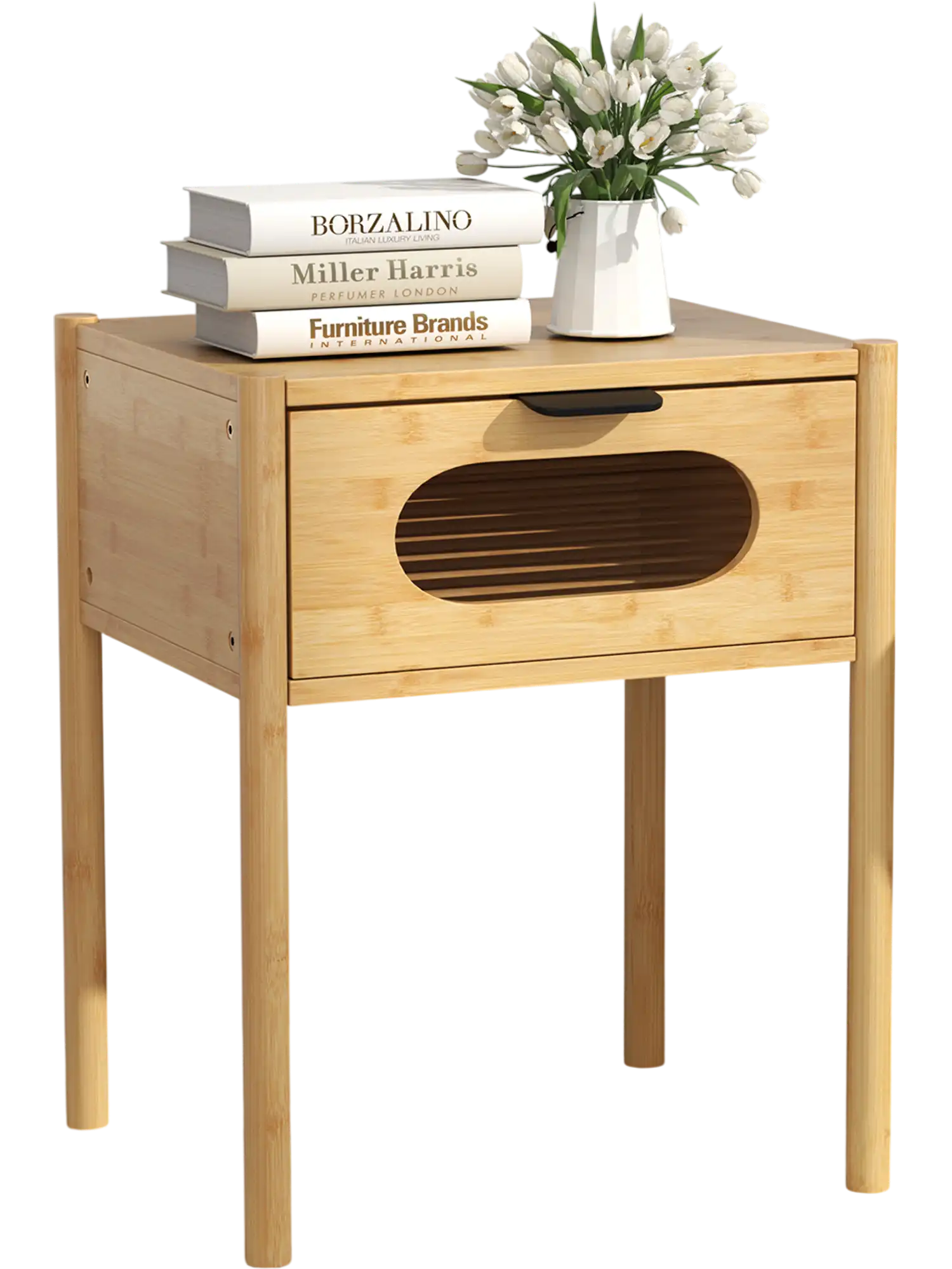 Costway Bamboo Nightstand Tall End Table w/ Drawer Natural 375846219 New