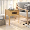 Bamboo nightstand showcasing a rustic grain, equipped with a handy drawer and elevated design for easy floor cleaning.