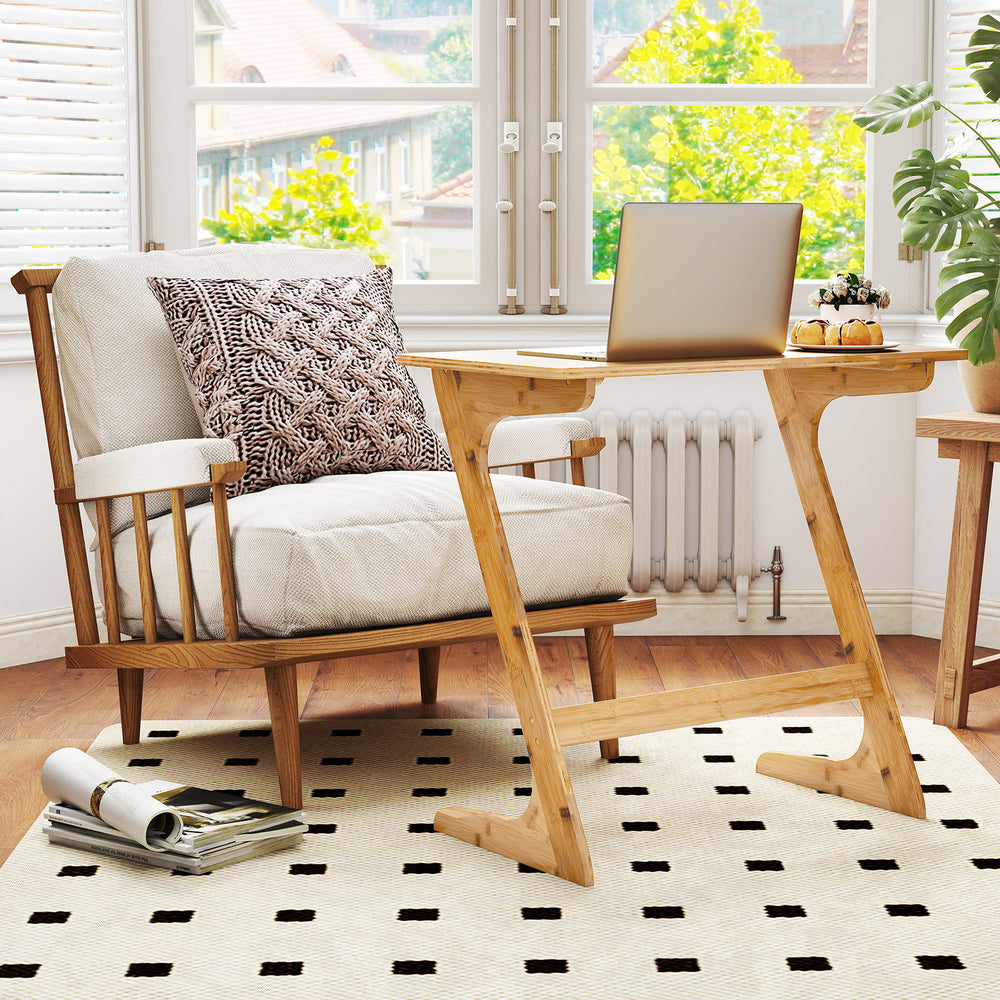 Bamboo Z-Shaped Spacious Sofa Side Table with Space-Saving Tabletop-Natural - Gallery View 1 of 10