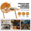 Bamboo Z-shaped side table with spacious tabletop, ideal for snacks and laptops, perfect for small rooms and apartments.