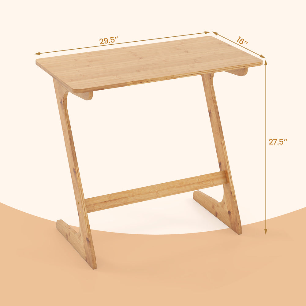 Bamboo Z-shaped side table with spacious 29.5" tabletop, ideal for small spaces and versatile use in any room.