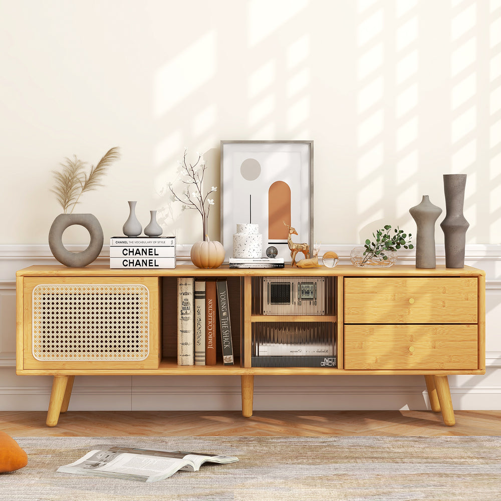 Bamboo TV Stand for TV up to 65 Inch-Natural - Gallery View 1 of 10