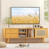 Bamboo TV stand with a spacious 43.5" x 16.5" tabletop, designed for TVs up to 65 inches, offering versatile storage.