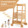 Bamboo kids kitchen step stool with four adjustable height levels, designed for toddlers' growth and independence.
