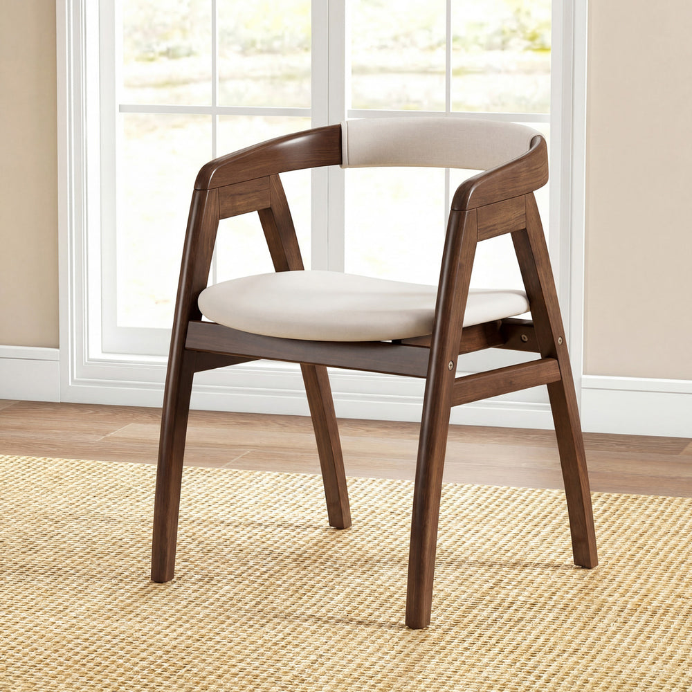 Bamboo Upholstered Dining Chair with Curved Back-Walnut - Gallery View 1 of 8