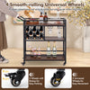 3-tier brown bar cart with wine rack, glass holder, and 4 smooth-rolling wheels for easy kitchen serving and.