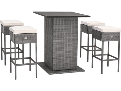 Costway 5-Piece Outdoor Wicker Bar Table Set Hidden Storage Shelves White 32876914 New