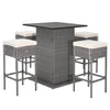 Side view of the 5 Pieces Outdoor Wicker Bar Table Set, showcasing soft cushions and hidden storage for outdoor.