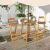 Bar height table made of solid acacia wood with slatted tabletop and umbrella hole, ideal for outdoor patios.