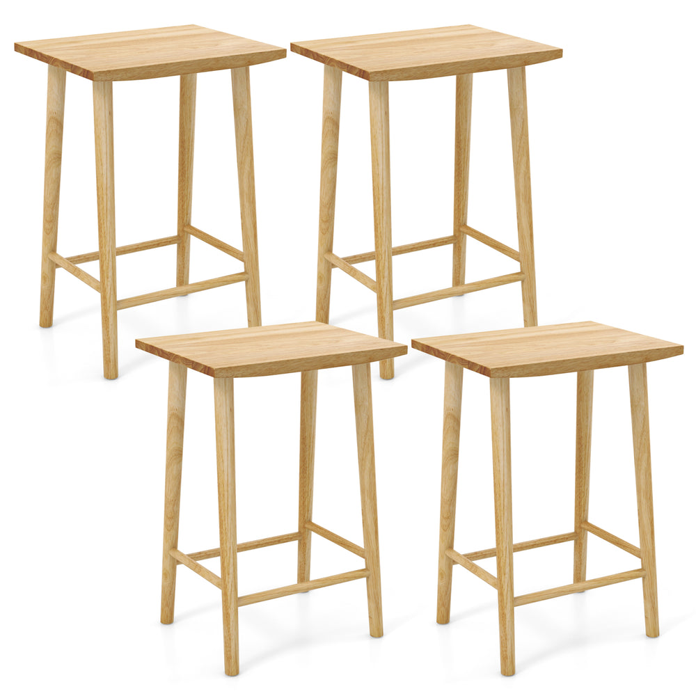 Set of 2 natural 25.5-inch bar stools with sturdy rubber wood construction and footrest, perfect for home bar settings.