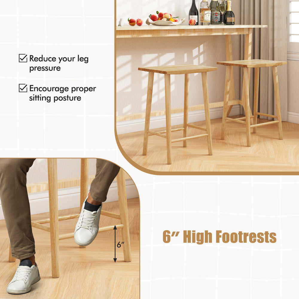 25.5-inch natural bar stools set of 2 with sturdy footrest, designed for comfort and stability in home bar settings.