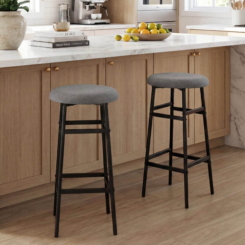 Bar Stools Set of 2 with Sturdy Metal Frame and Footrest-Gray - Gallery View 1 of 8