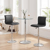 Modern black adjustable swivel bar stool with supportive backrest and chrome base, ideal for dining rooms or breakfast.
