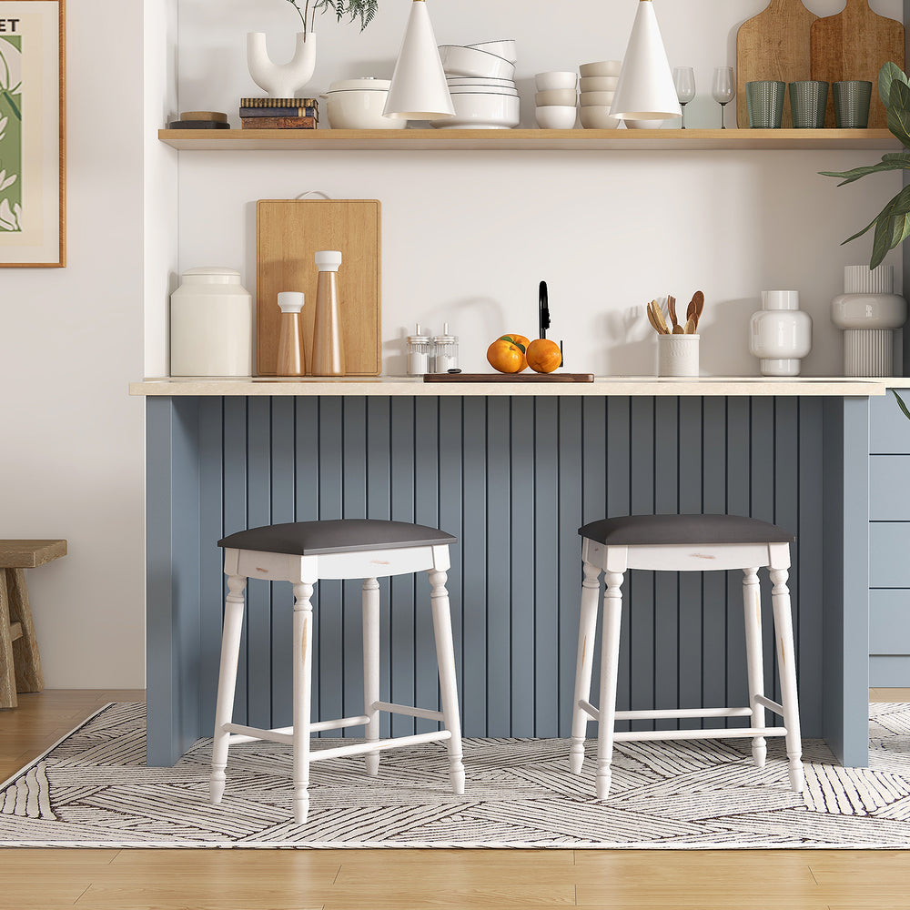 24 Inch Bar Stool Set of 2 with Padded Seat Cushions and Wood Legs-24 inches - Gallery View 1 of 8