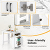 Bar table with faux marble surface, adjustable metal hinges, and 7 hooks for storage in a modern white design.
