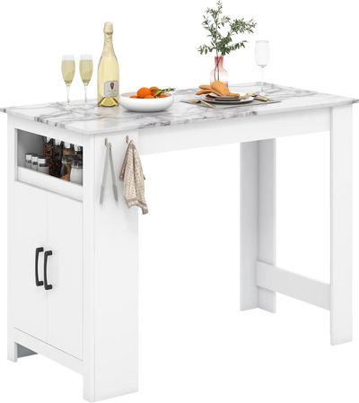 Costway Faux Marble Bar Pub Dining Table w/ 7 Hooks Compartment 37641285 New
