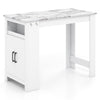 Bar table with faux marble surface, white finish, 7 hooks, and storage cabinet for versatile home use.