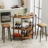 Rustic brown 3-tier liquor bar table showcasing wine and glassware with sturdy metal frame, ideal for home or coffee.