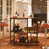 3-tier liquor bar table in rustic brown featuring sturdy powder-coated metal frame and adjustable foot pads for.
