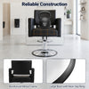 Barber salon chair in black with hydraulic pump, 360° swivel, and reinforced metal frame supporting up to 551 lbs.