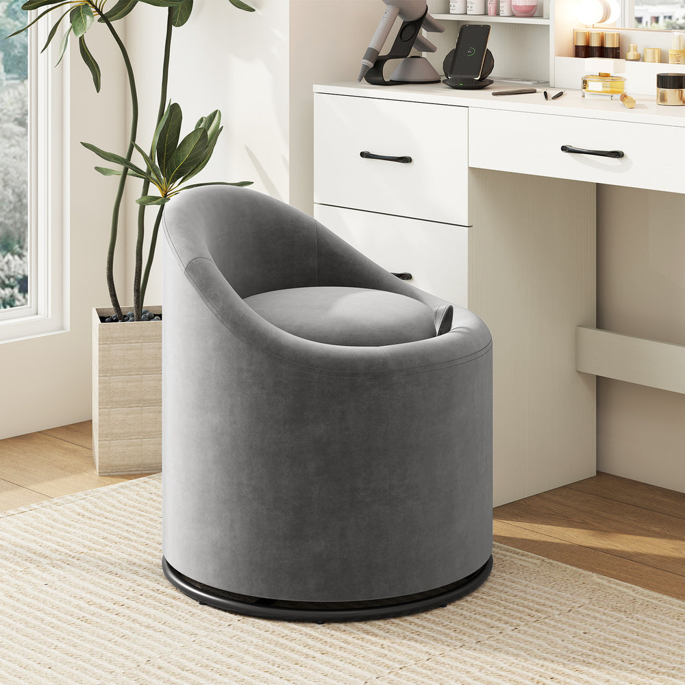 Barrel Chair with Storage 360° Swivel Upholstered Vanity Chair-Gray - Gallery View 1 of 10