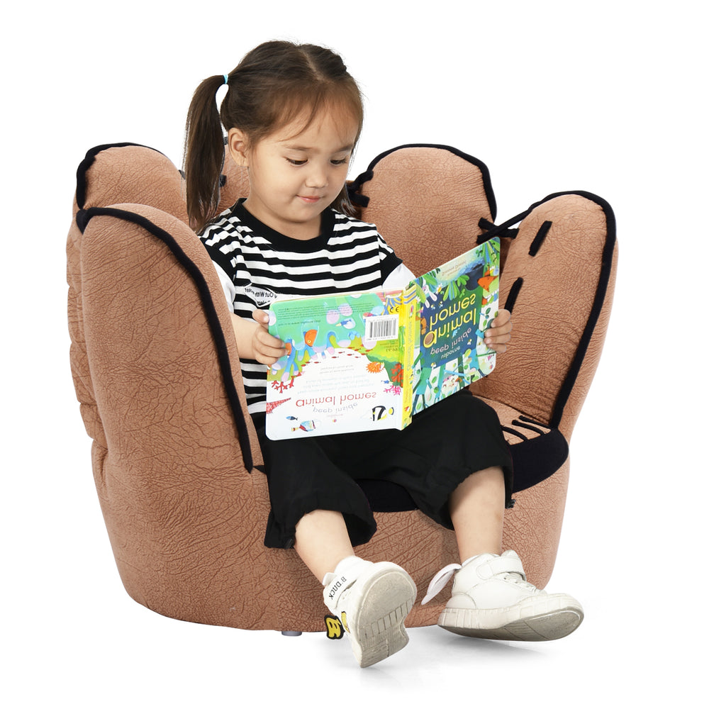 Kids leisure upholstered sofa in a baseball glove shape, soft faux suede, perfect for ages 3-5, lightweight and easy to.