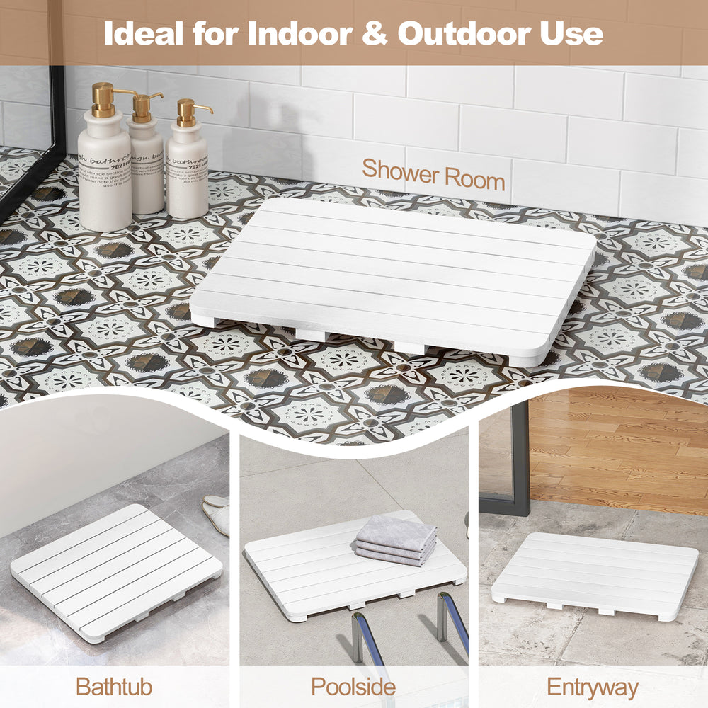 White waterproof HIPS bath spa shower mat with non-slip foot pads, ideal for indoor and outdoor use, quick drying.