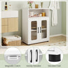 Freestanding white bathroom cabinet with two doors, adjustable shelf, and elevated feet for stylish storage.