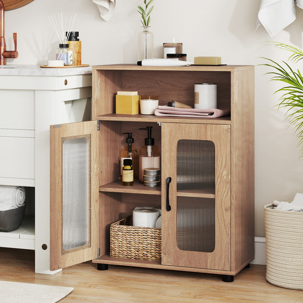 Bathroom Cabinet Freestanding Cabinet with 2 Doors and 3-Level Adjustable Shelf-Natural - Gallery View 1 of 10