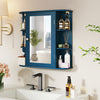 Prussian blue mirrored bathroom cabinet with 4 shelves, HD mirror, and magnetic catch for secure closure.