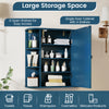Prussian Blue bathroom cabinet with 6 open shelves and 4 enclosed shelves for organized storage and easy access.