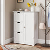 White bathroom floor cabinet featuring 3 drawers and 1 adjustable cupboard, perfect for storage in any room.