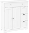 White bathroom floor cabinet featuring 4 drawers, 2 doors, and an adjustable shelf for organized storage.