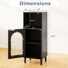 Black bathroom floor cabinet with adjustable shelf, tempered glass door, and solid wood legs for organized storage.